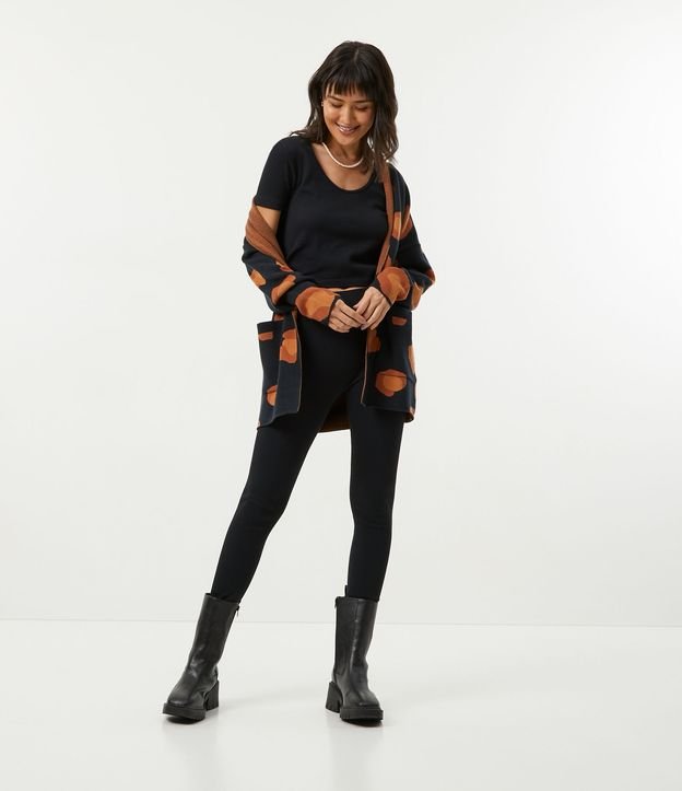 Blusa en Poliamida Acanalada con Manga Corta y sin Costura Negro 5