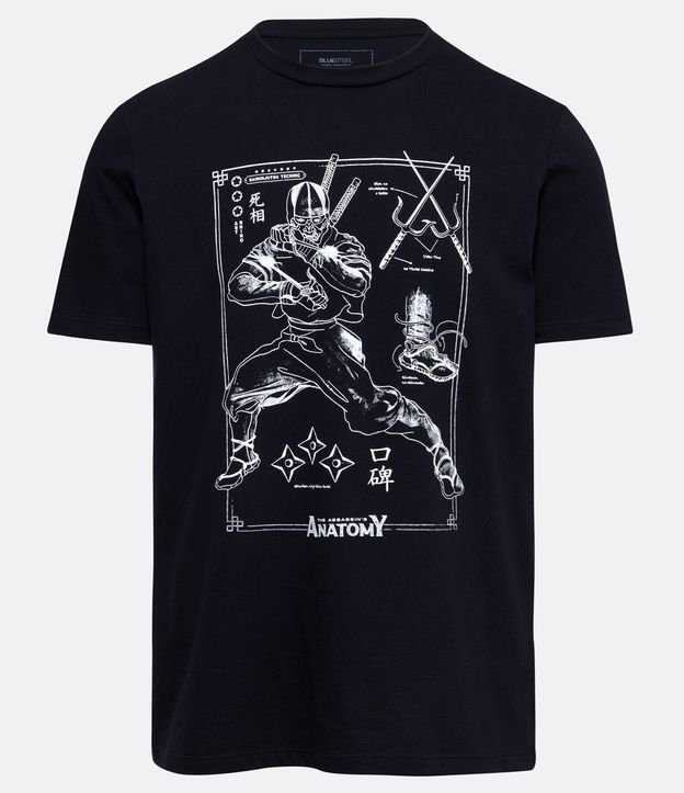 Remera en Media Malla con Estampado Ninja que Brilla en la Oscuridad Negro 6