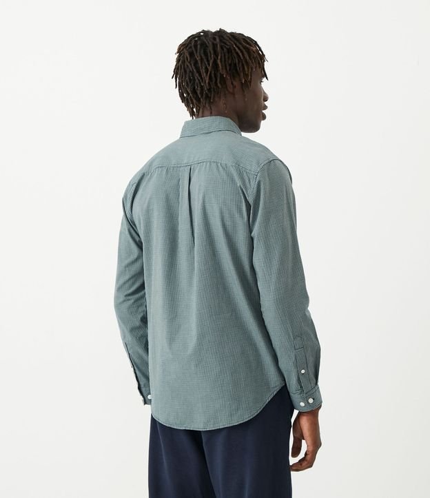 Camisa Slim en Algodón con Estampado de Cuadros Verde 4