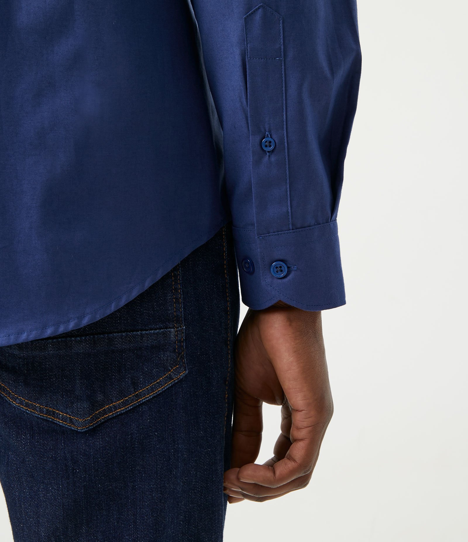 Camisa em Tricoline com Manga Longa Azul Marinho 4