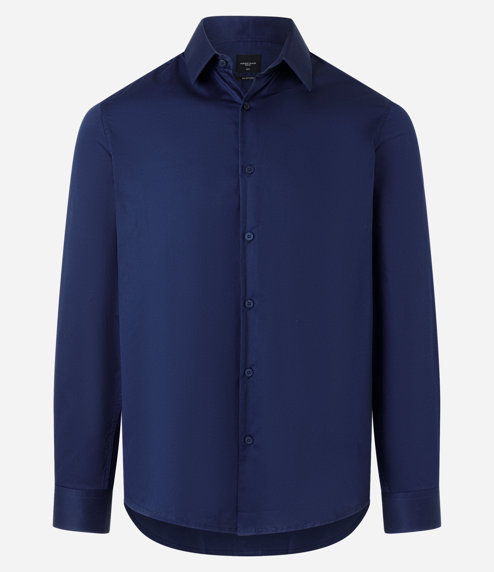 Camisa em Tricoline com Manga Longa Azul Marinho 6