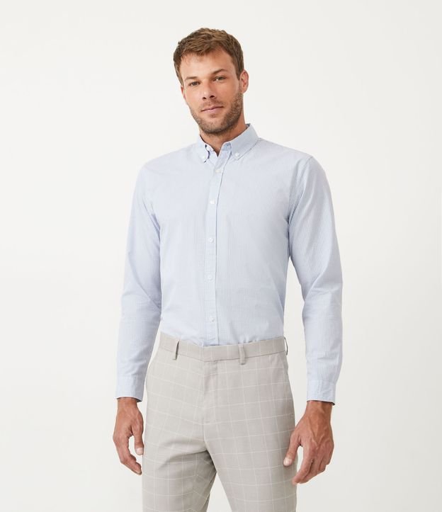 Camisa Slim en Algodón con Estampado de Cuadros Azul 1