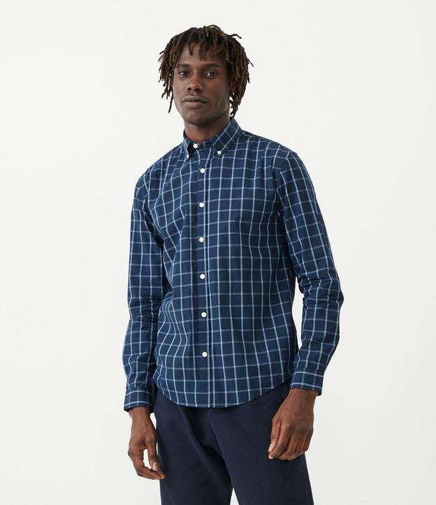 Camisa Comfort en Algodón con Estampado de Cuadros Azul 1