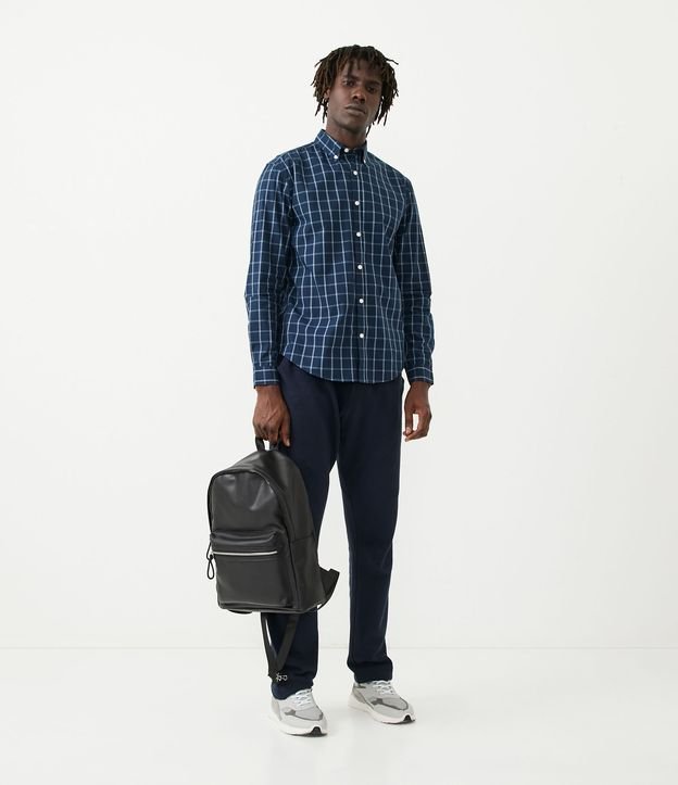 Camisa Comfort en Algodón con Estampado de Cuadros Azul 3