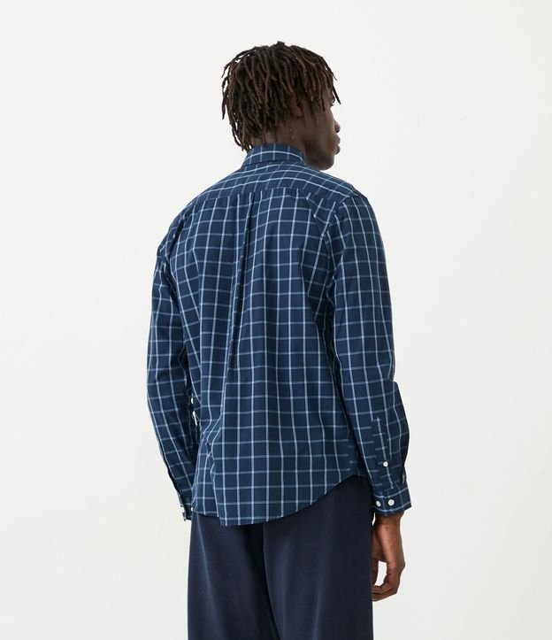 Camisa Comfort en Algodón con Estampado de Cuadros Azul 4