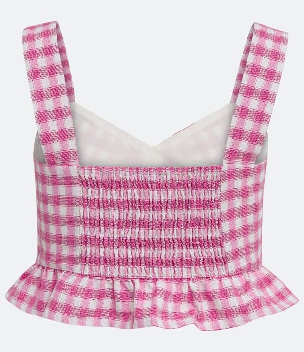 Blusa Musculosa Cropped en Lino de Cuadros Pied-de-Poule Rosado 8