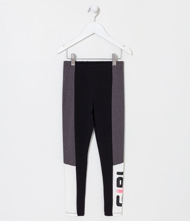 Pantalón Legging Infantil con Estampado Girl y Recortes - Talle 5 a 14 años Negro 1