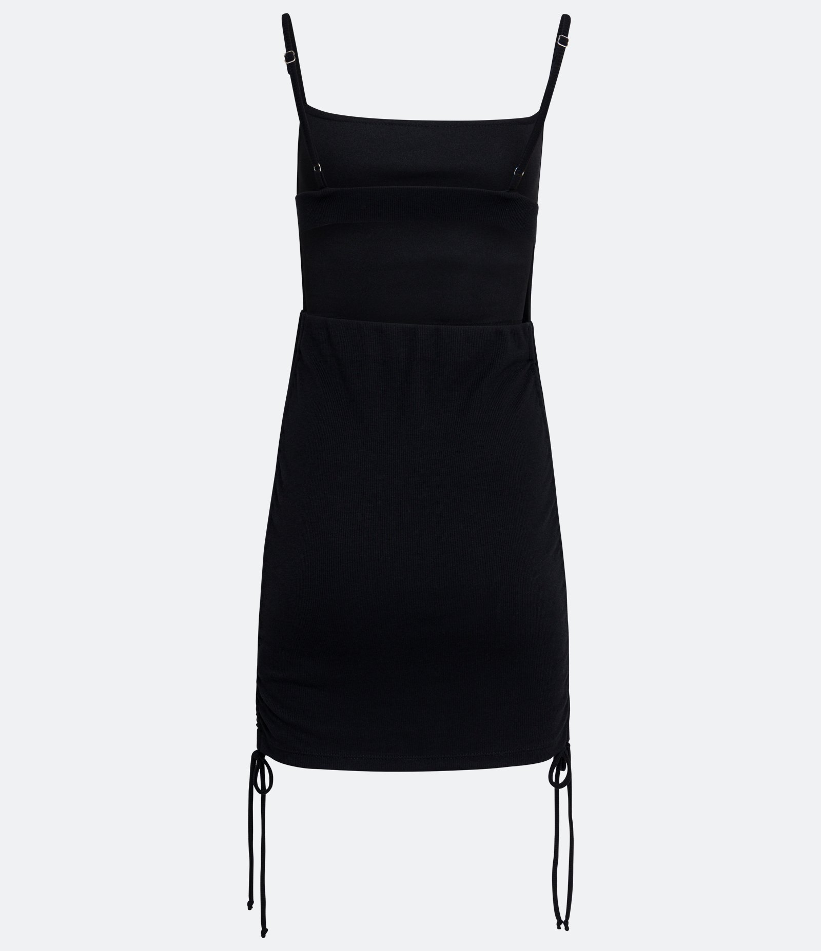 Vestido Curto em Ribana com Repuxado Lateral e Abertura nas Costas Preto 8
