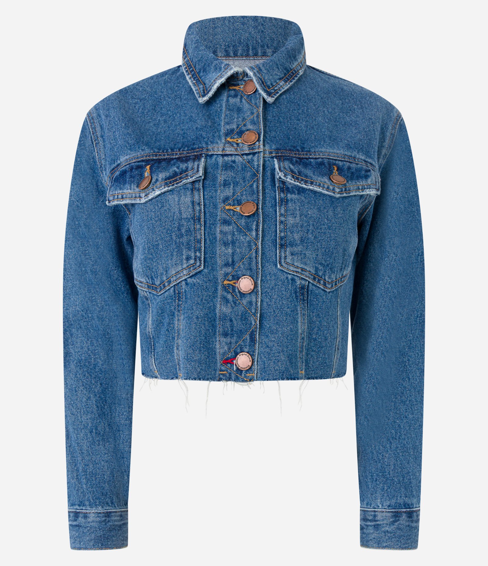Jaqueta Cropped Jeans com Bolsos e Barra Corte a Fio Azul 5
