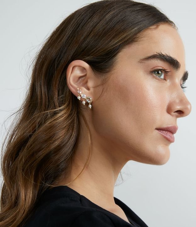 Pendiente Ear Cuff con Circonitas y Perlas Artificiales Multicolores 3