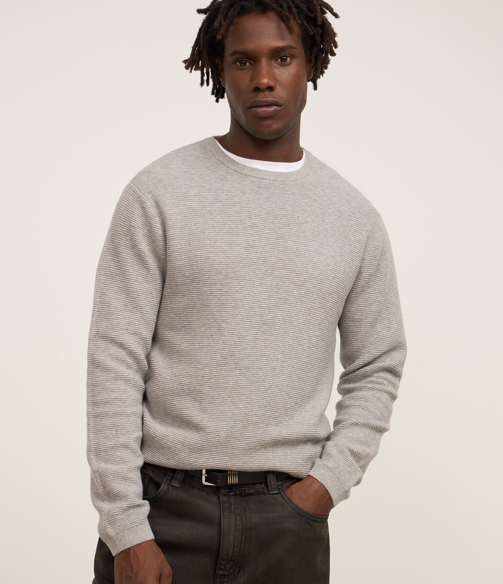 Suéter Comfort em Tricô com Texturizado Cinza 1