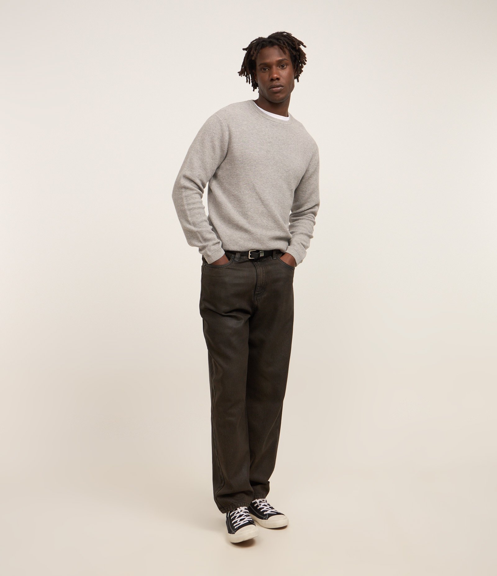 Suéter Comfort em Tricô com Texturizado Cinza 2