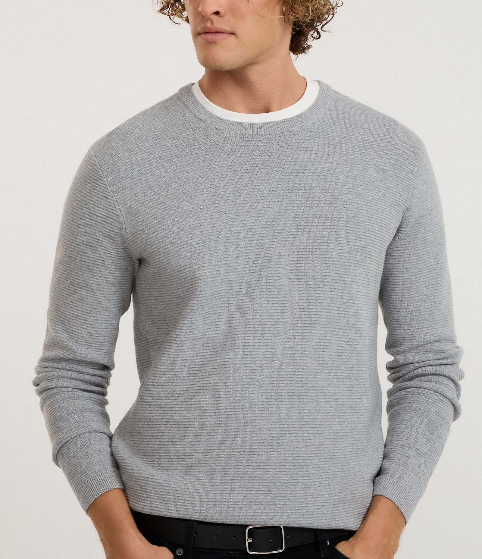 Suéter Comfort em Tricô com Texturizado Cinza 5