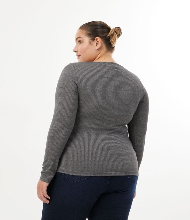 Blusa en Viscosa Acanalada con Escote V Curve & Plus Size Gris 3