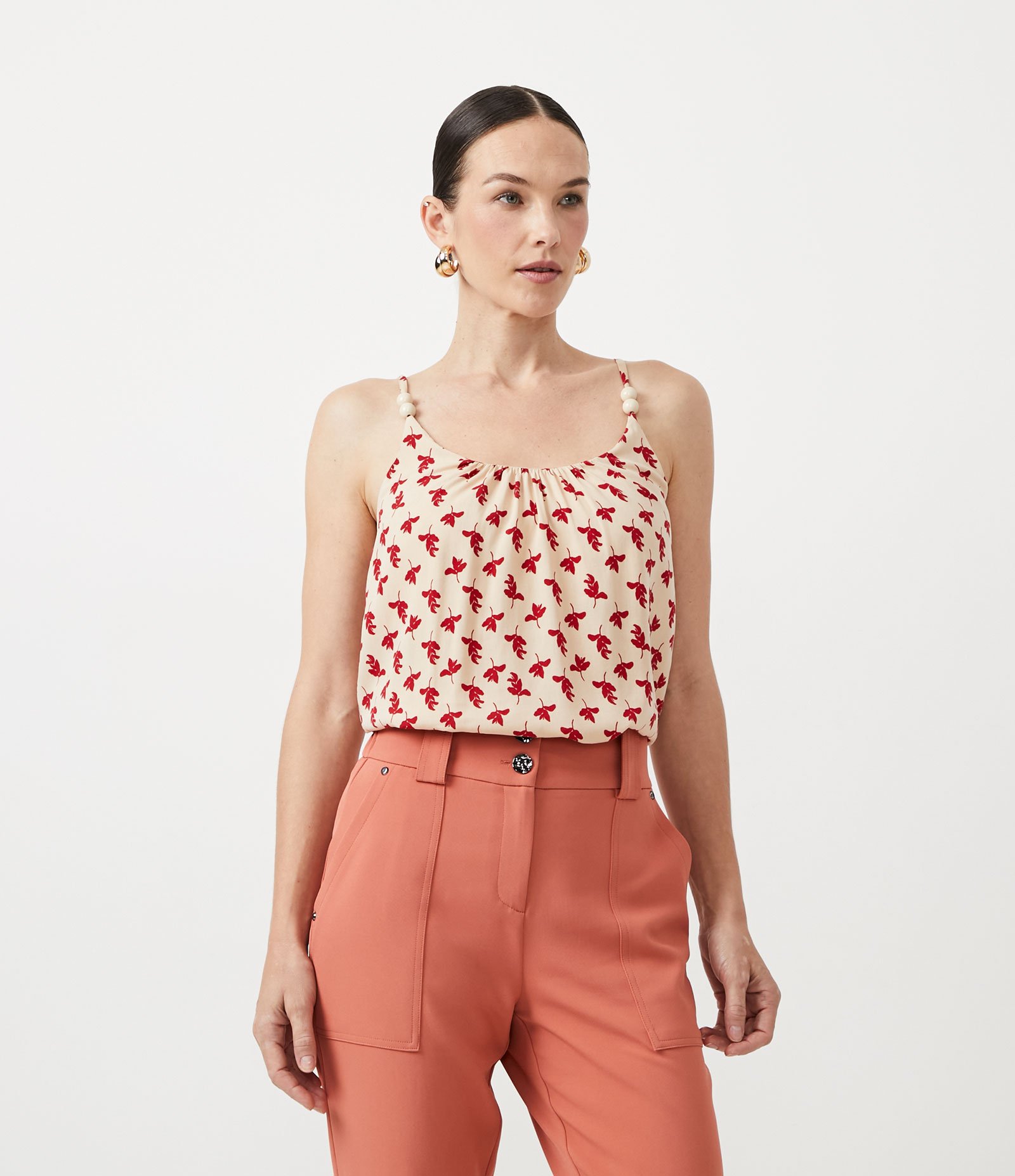 Blusa Regata em Viscose com Aviamento nas Alça e Estampa Floral Vermelho 1