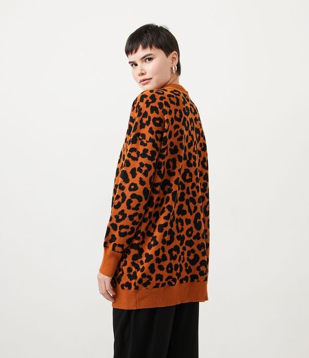 Cardigan Alargado de Punto con Estampado Animal Print Jaguar Marrón 4