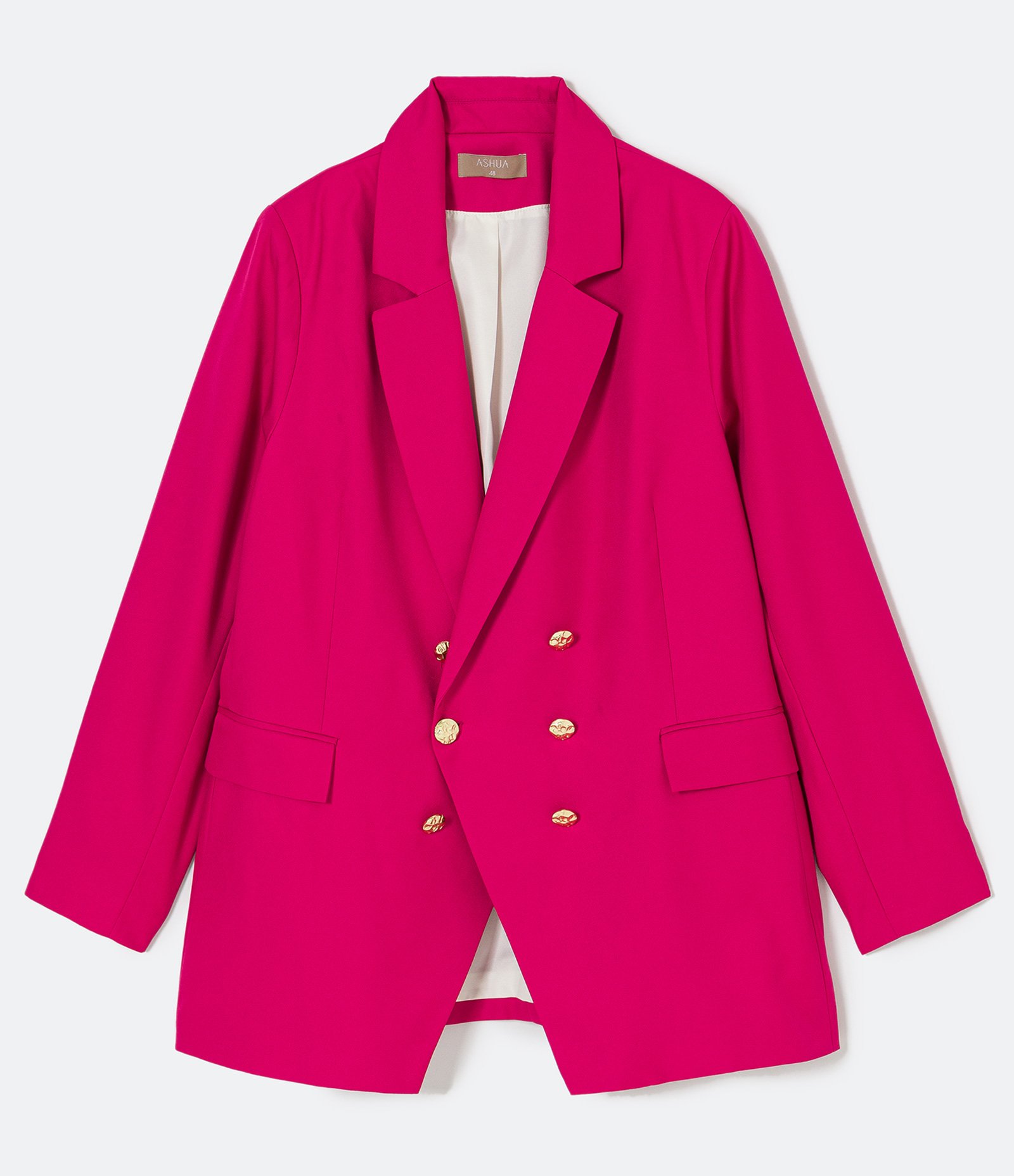 Blazer Alongado em Alfaiataria com Botões Dourados Curve & Plus Size Rosa 6