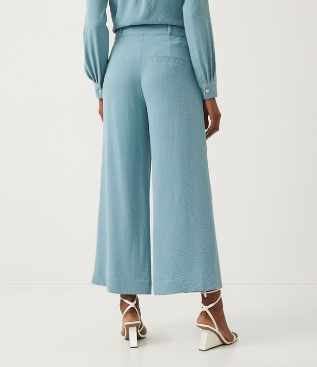 Pantalón Wide Leg con Tejido Texturizado y Cierre en Botones Azul 4