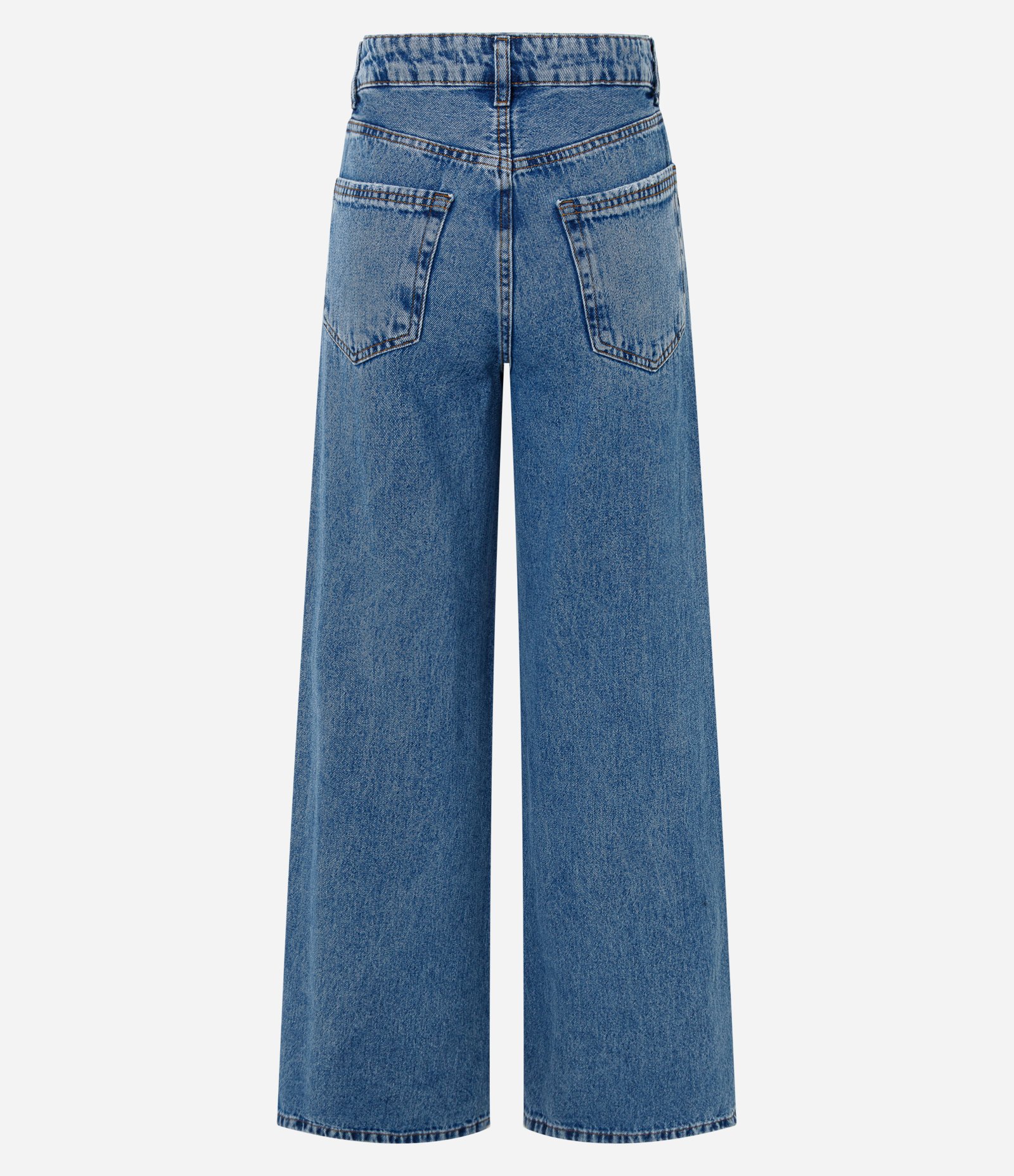 Calça Wide Leg Jeans com Cintura Alta e Pespontos Contrastantes Azul 7