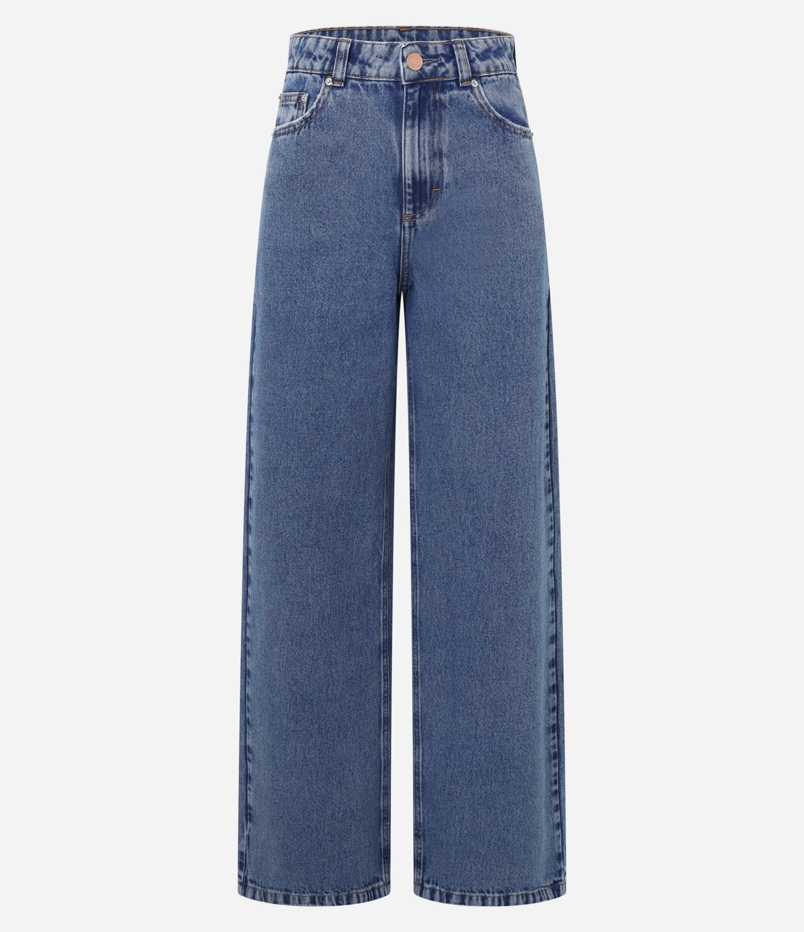 Calça Wide Leg Jeans com Cintura Alta e Pespontos Contrastantes Azul 6