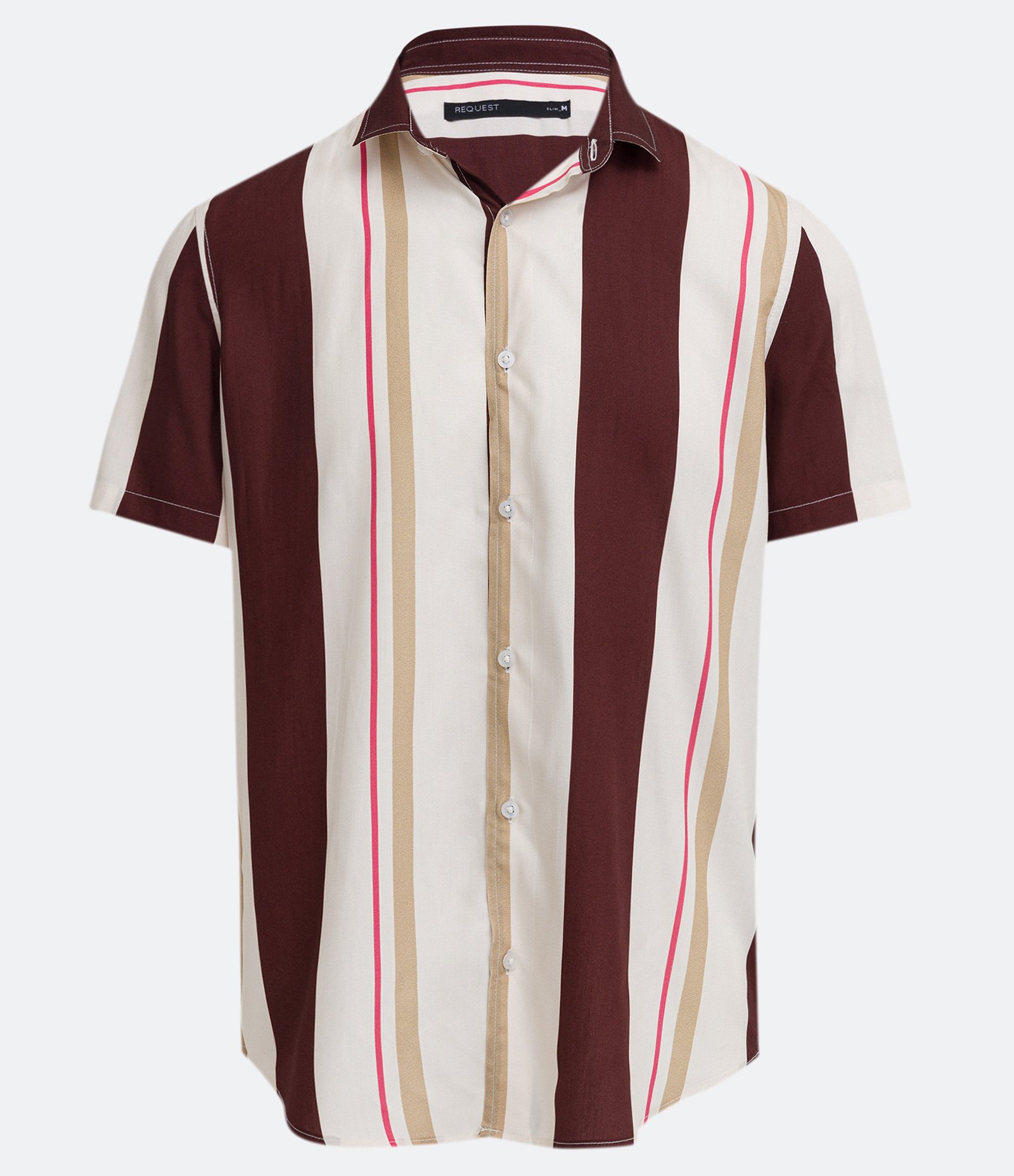 Camisa em Viscose com Listras Irregulares Bege 1