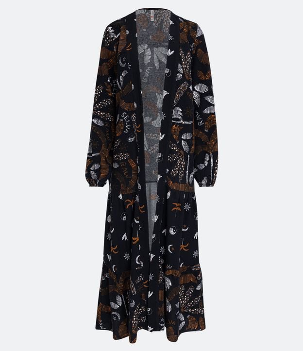 Kimono Largo en Viscolino con Mix de Estampas Negro 6