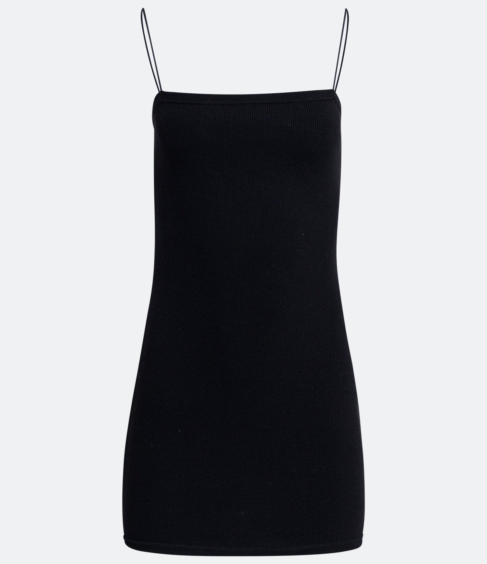 Vestido Curto em Algodão Canelado com Alcinhas Preto 1