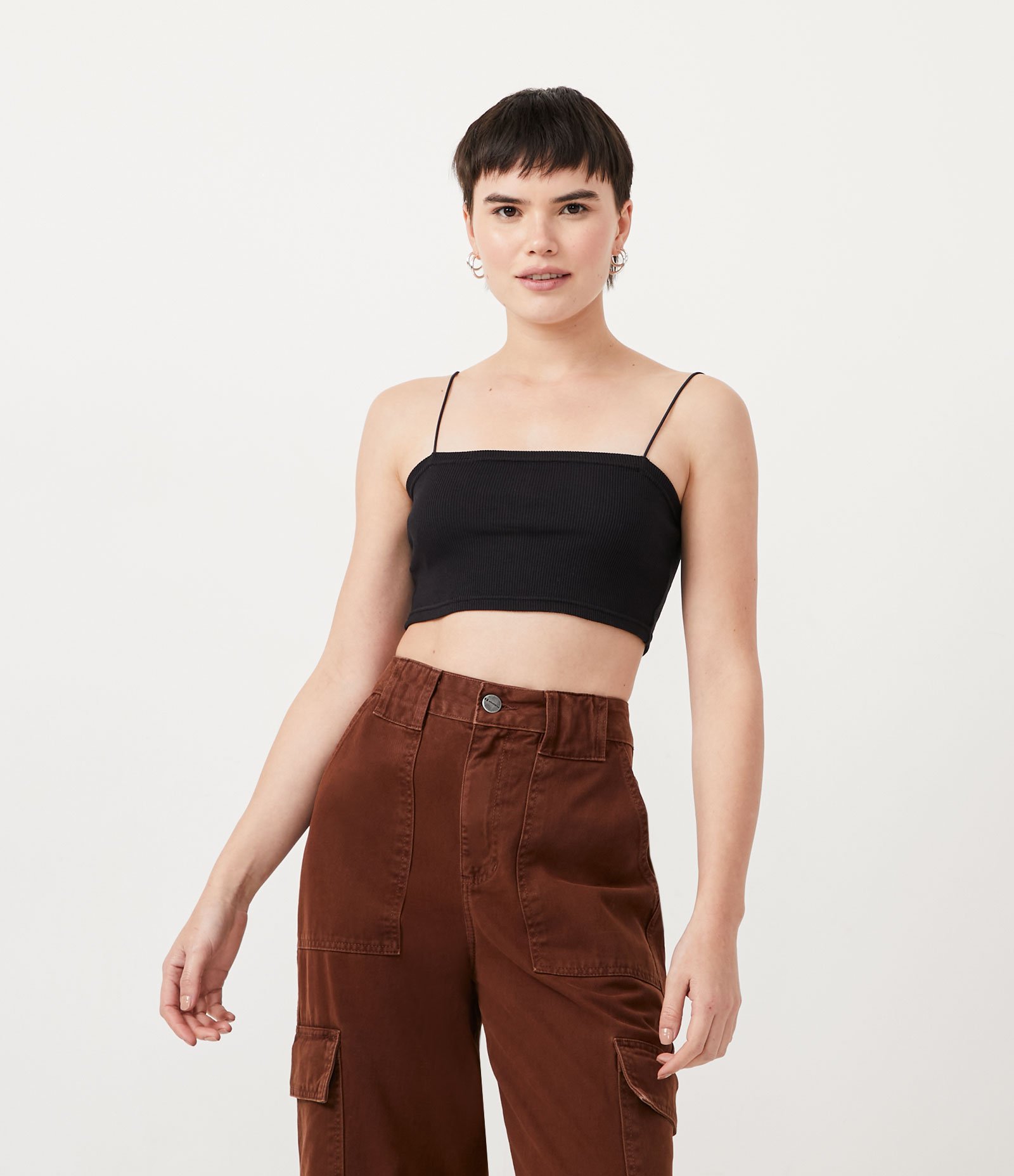 Blusa Regata Cropped em Algodão com Alcinha Finas Preto 1