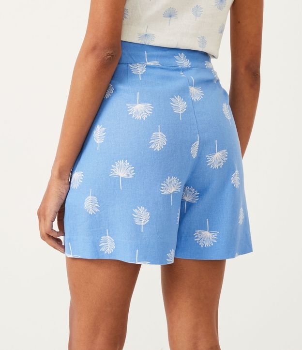 Short en Viscolino con Pliegues no cintura y Estampado de Follaje Azul 4