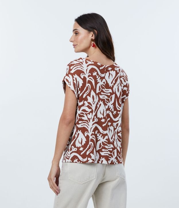 Blusa Em Viscose Manga Curta Sem Cava Estampa Tnica Marrom