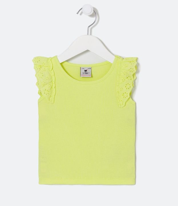 Blusa Musculosa Infantil con Volados Broderie - Talle 1 a 5 años Verde 1