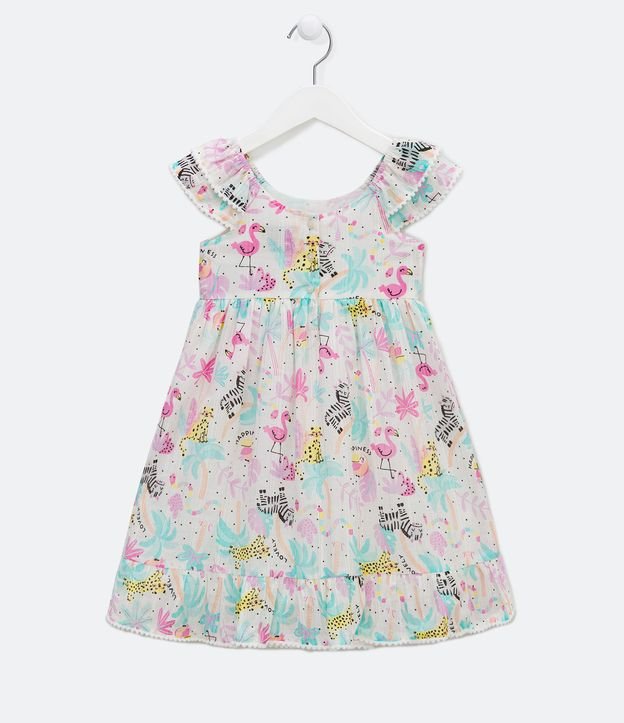 Vestido Midi Infantil con Estampado de Animalitos - Talle 1 a 5 años Blanco 2