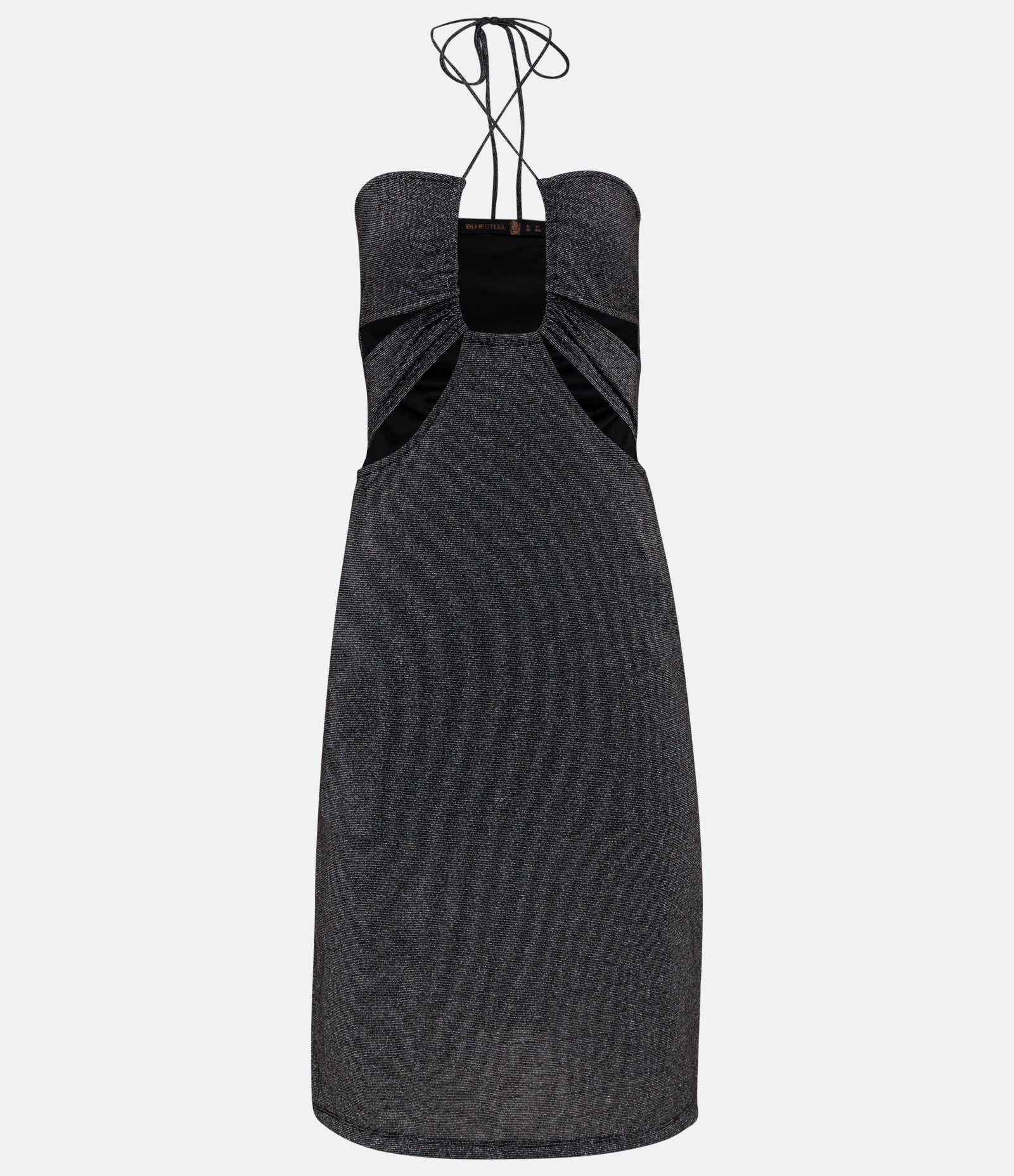 Vestido Midi em Jersey Metalizado Decote Diferenciado e Mordidinhas Preto 5