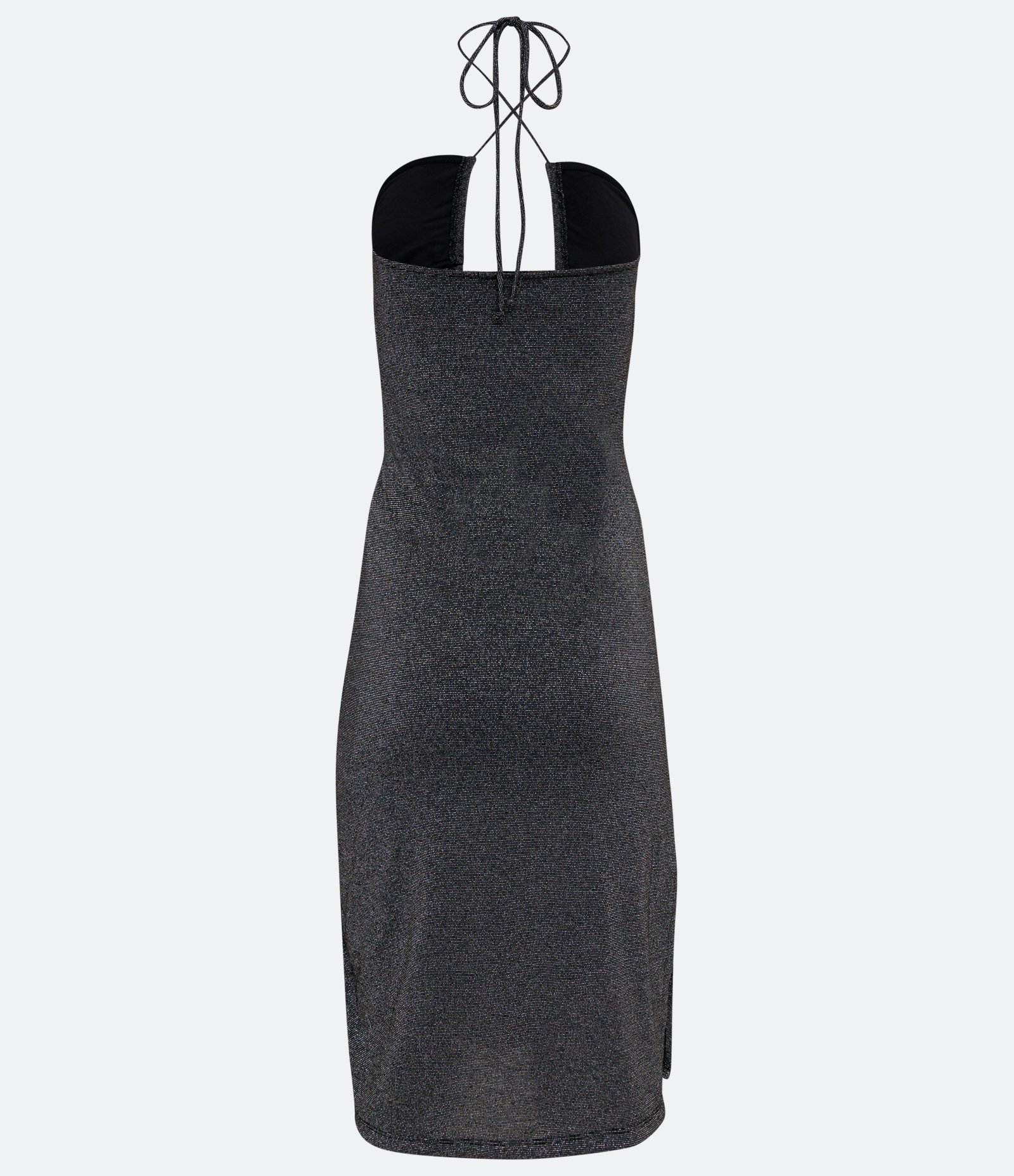 Vestido Midi em Jersey Metalizado Decote Diferenciado e Mordidinhas Preto 6