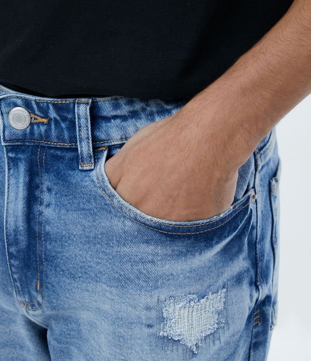 Cal A Slim Standart Em Jeans Rasgos Pu Dos E Pontos De Luz Azul