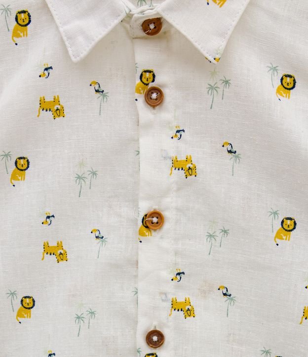 Camisa en Lino con Estampado Selva Loca - Talle 0 a 18 Meses Blanco 3