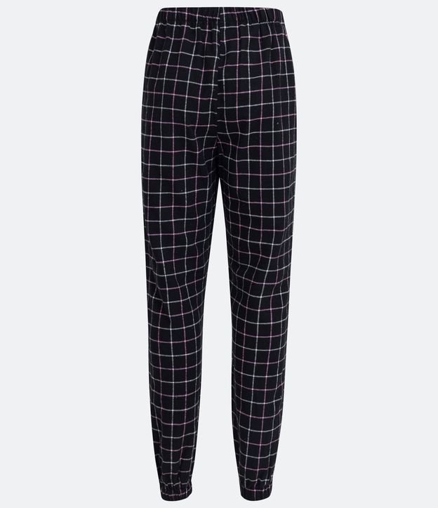 Pantalón de Pijama en Franela con Estampado Cuadros y Elástico na Barra Negro 7