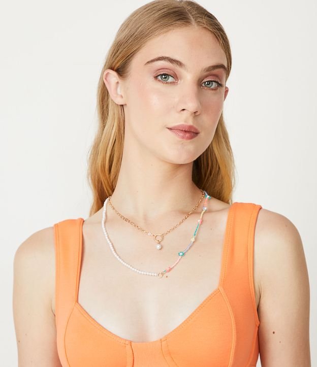 Collar Camadas en Metal con Abalorios y Perlas Multicolores 3