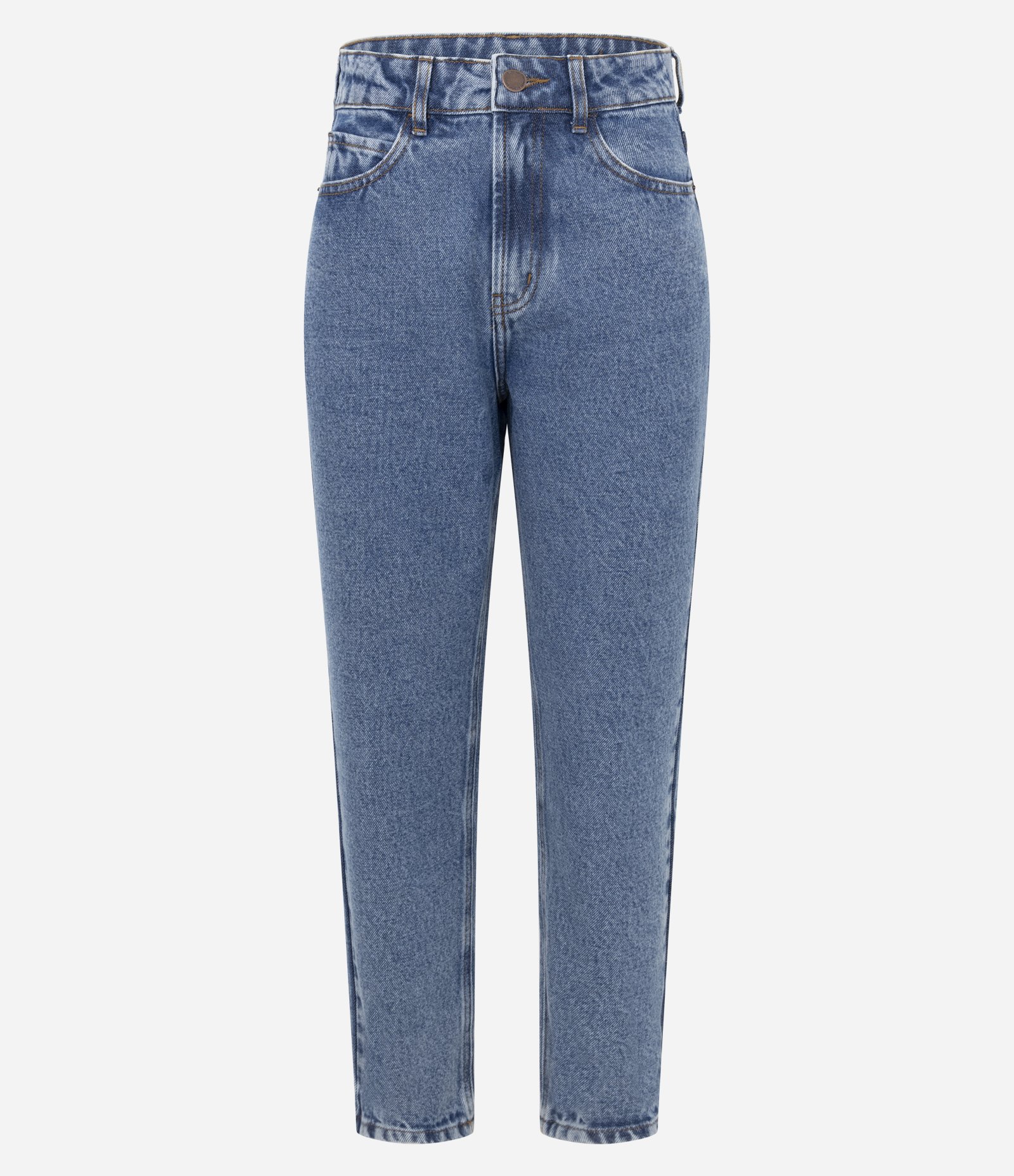Calça Mom Básica em Jeans com Cintura Alta Azul Médio 5