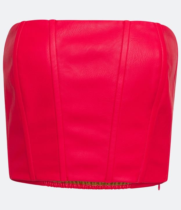Blusa Cropped Sastrería en Material Sintético con Recorte Corset Rojo 7