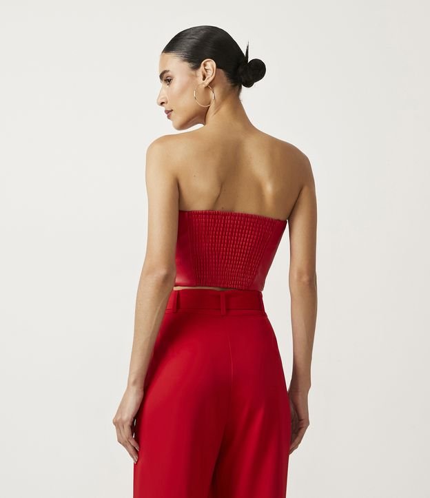 Blusa Cropped Sastrería en Material Sintético con Recorte Corset Rojo 4