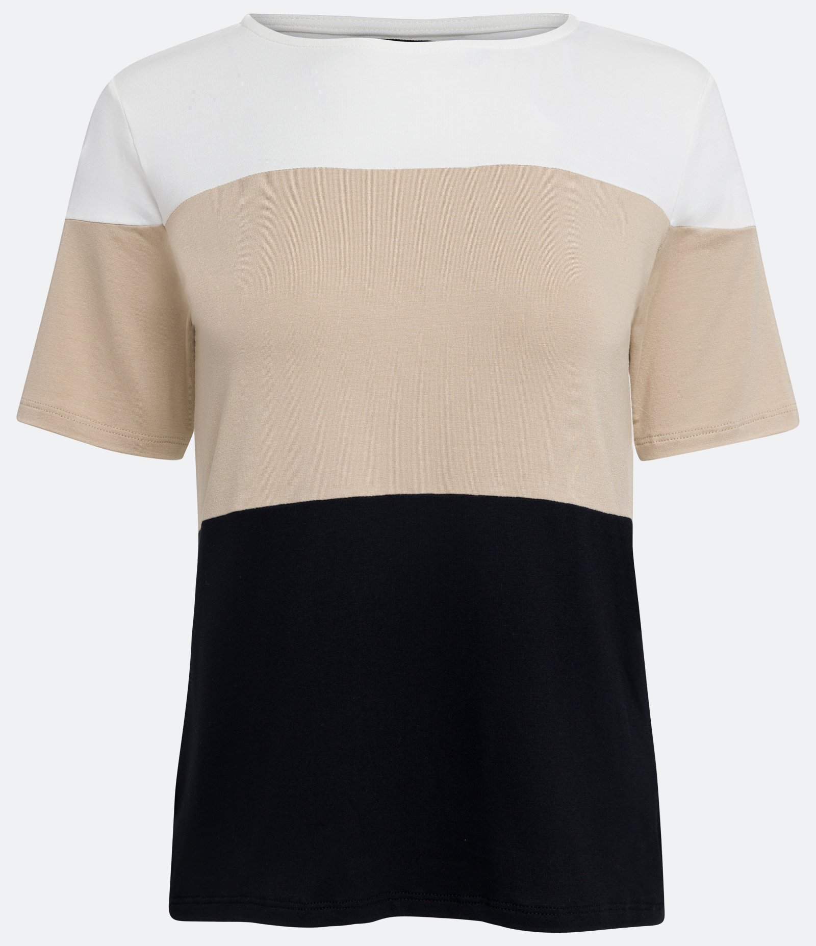 Blusa em Viscose com Bloco de Cor Bege/Preto/Branco 1
