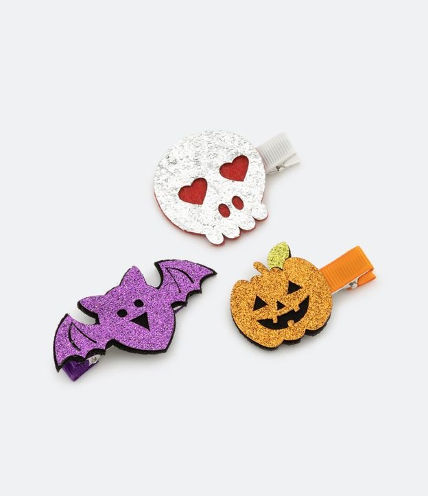 Kit 03 Pinzas para el Pelo Infantil Halloween Violeta/Blanco/Naranja 1