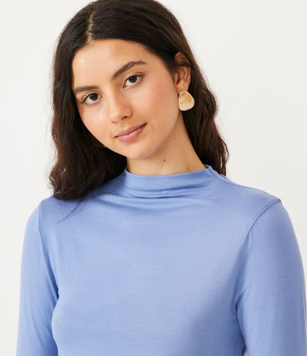 Blusa Cropped en Viscolycra con Manga Larga Azul 4