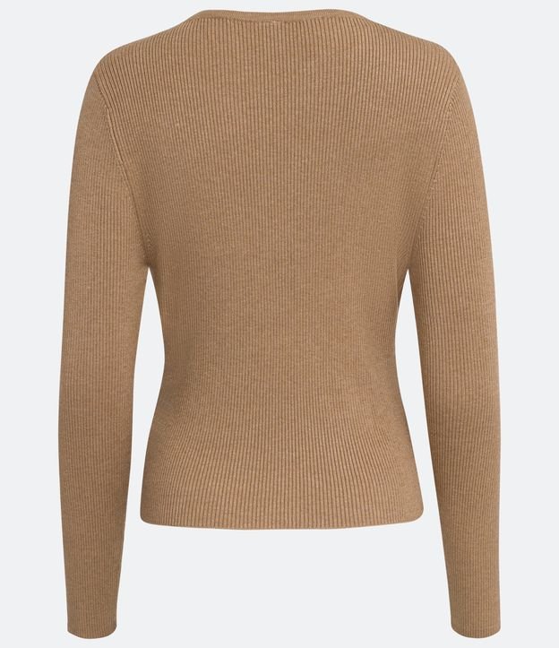 Blusa de Punto Acanelado con Manga Larga Beige 6