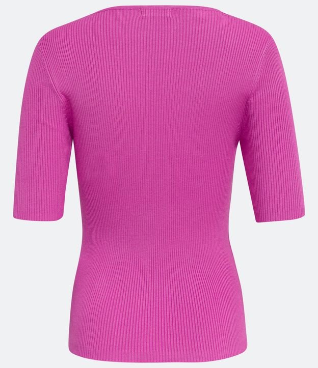 Blusa de Punto Acanalada con Cuello Barco Rosado 6