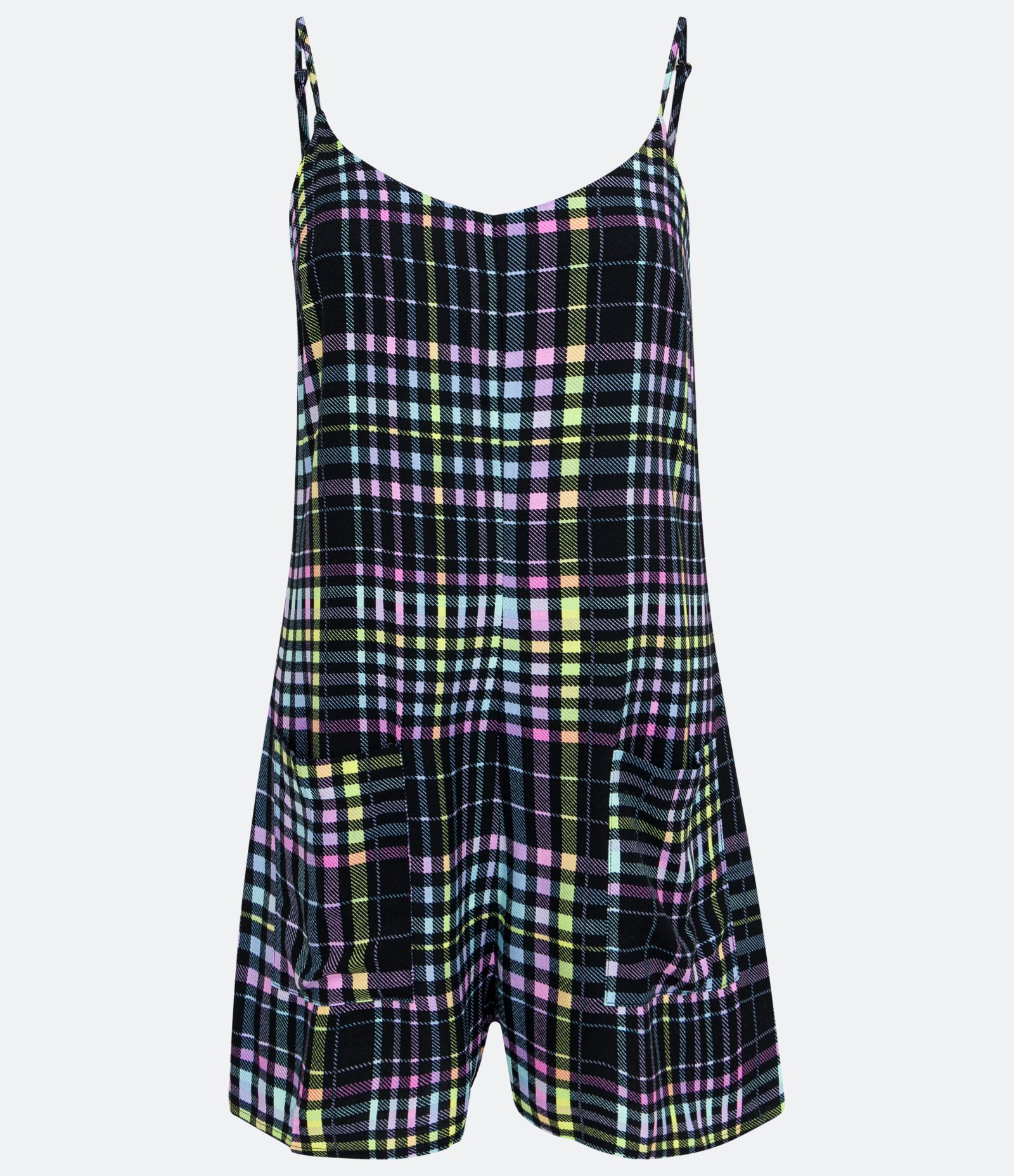 Macaquinho em Viscose Xadrez com Blocos Contrastantes Preto 7