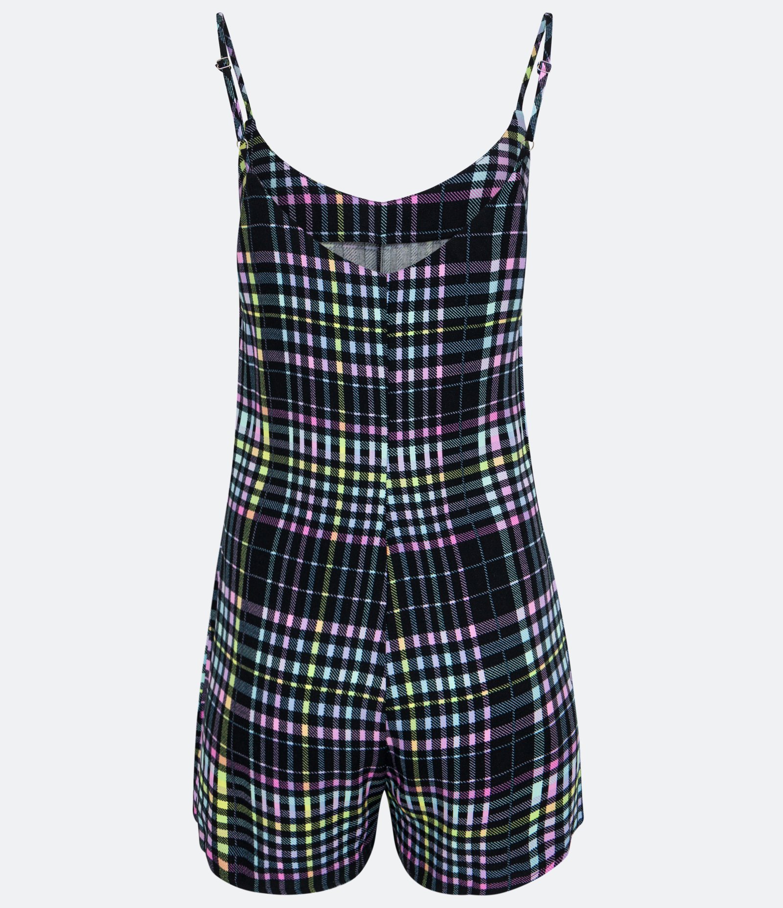 Macaquinho em Viscose Xadrez com Blocos Contrastantes Preto 8