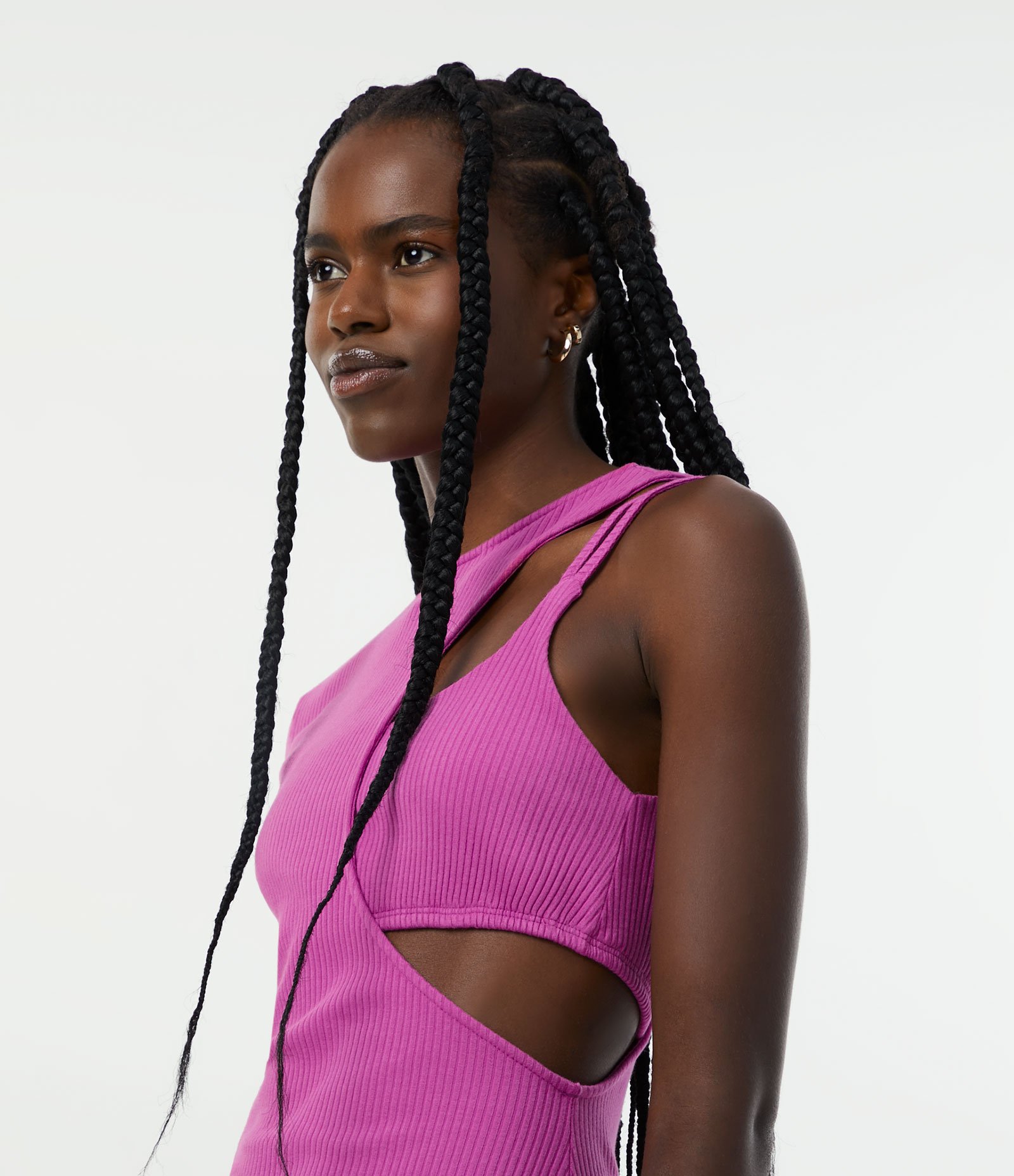 Vestido Curto em Ribana Canelada com Cropped Rosa 3