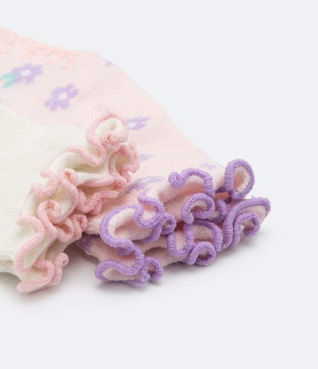 Kit 02 Medias Infantis con Estampado de Flores - Talle 0 a 18 meses Rosado 3